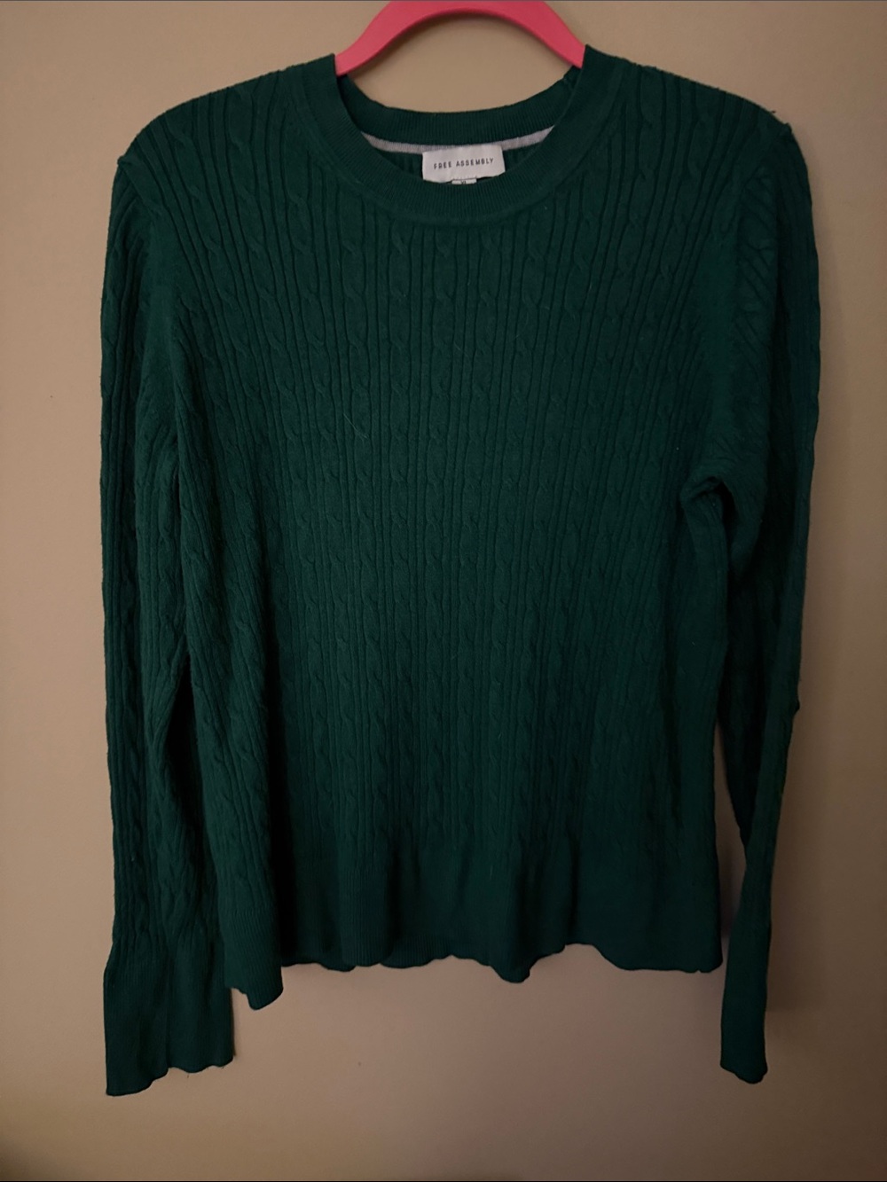 Forest Green Crewneck Cable Knit Sweater